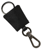 Black Dauphine Leather Silver Metal Logo Plaque Keyring