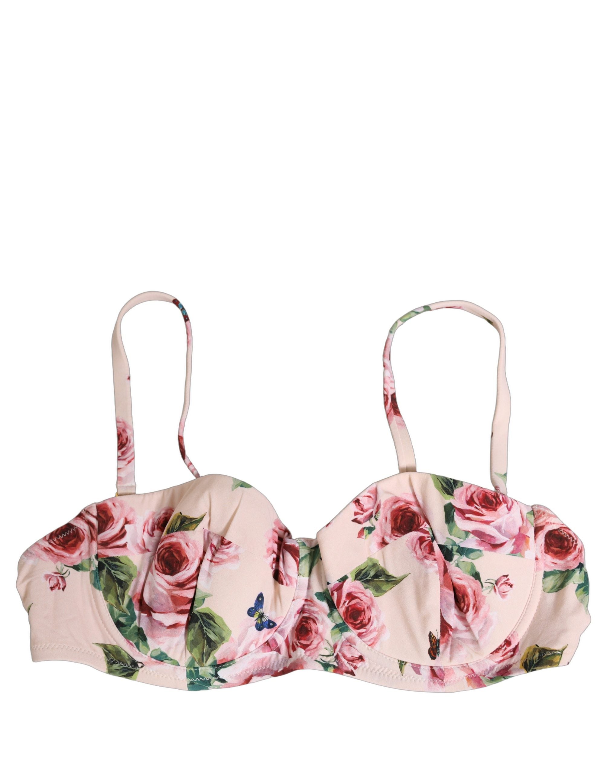 Pink Floral Print Underwire Beachwear Bikini Top