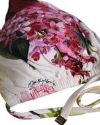 White Floral Print Triangle Beachwear Bikini Top