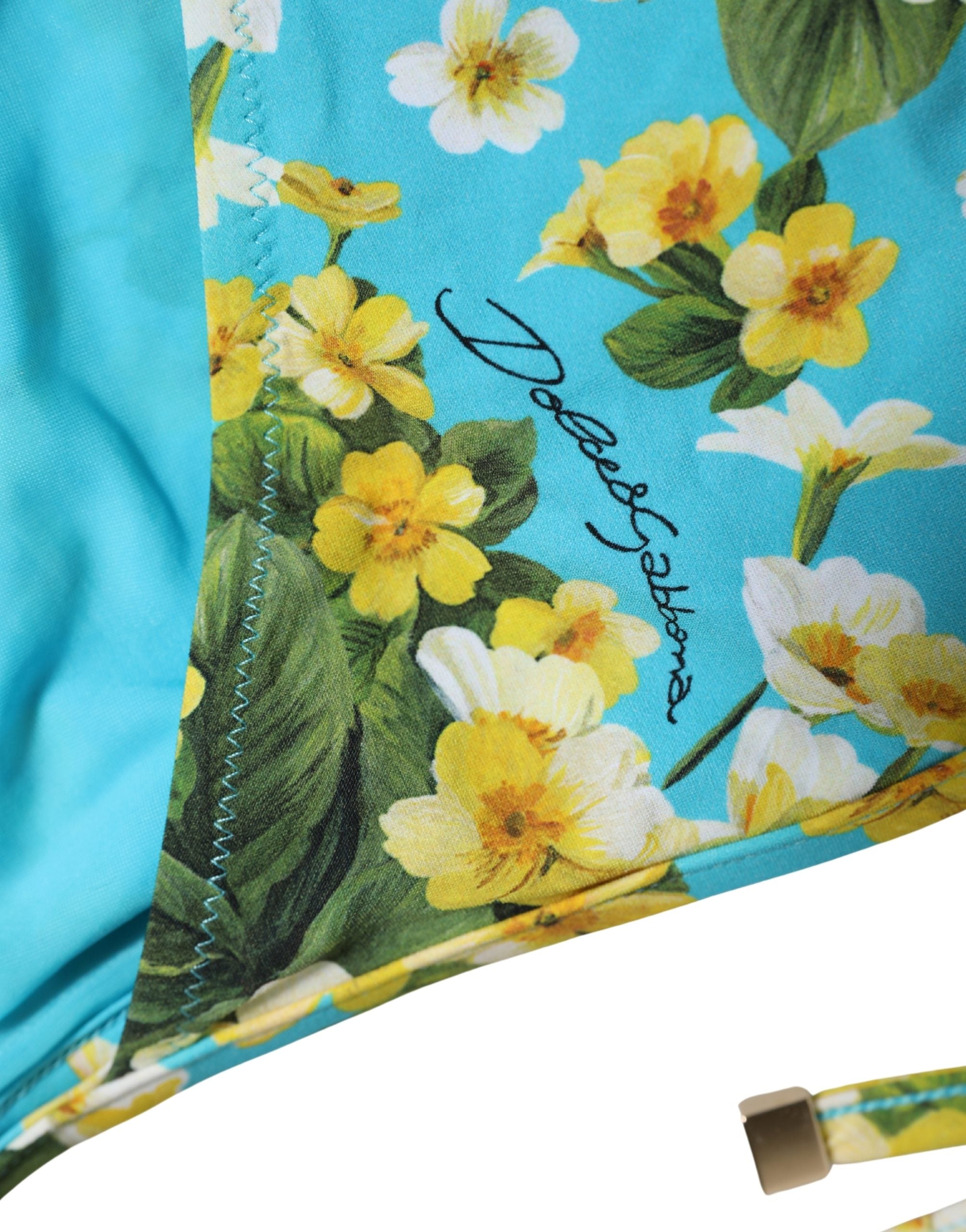 Blue Floral Print Nylon Beachwear Bikini Bottom