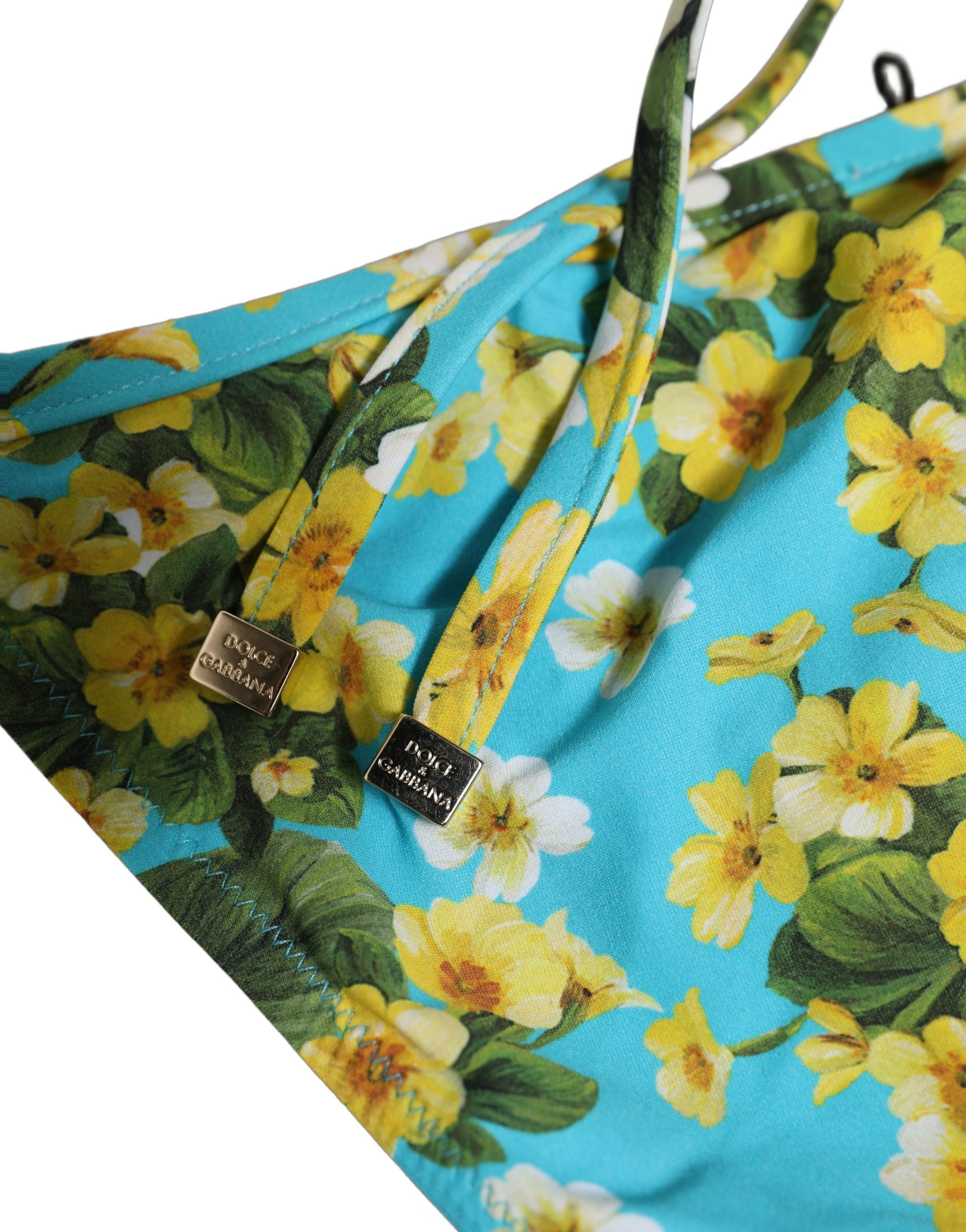 Blue Floral Print Nylon Beachwear Bikini Bottom