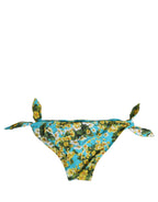 Blue Floral Print Nylon Beachwear Bikini Bottom