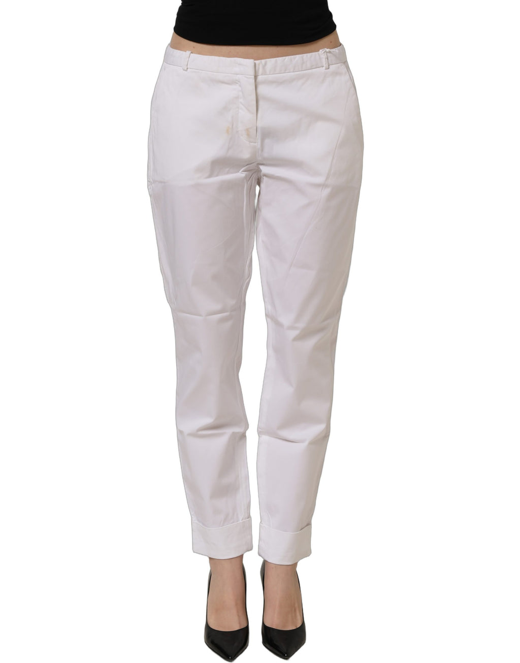 White Low Waist Straight Formal Trouser Pants