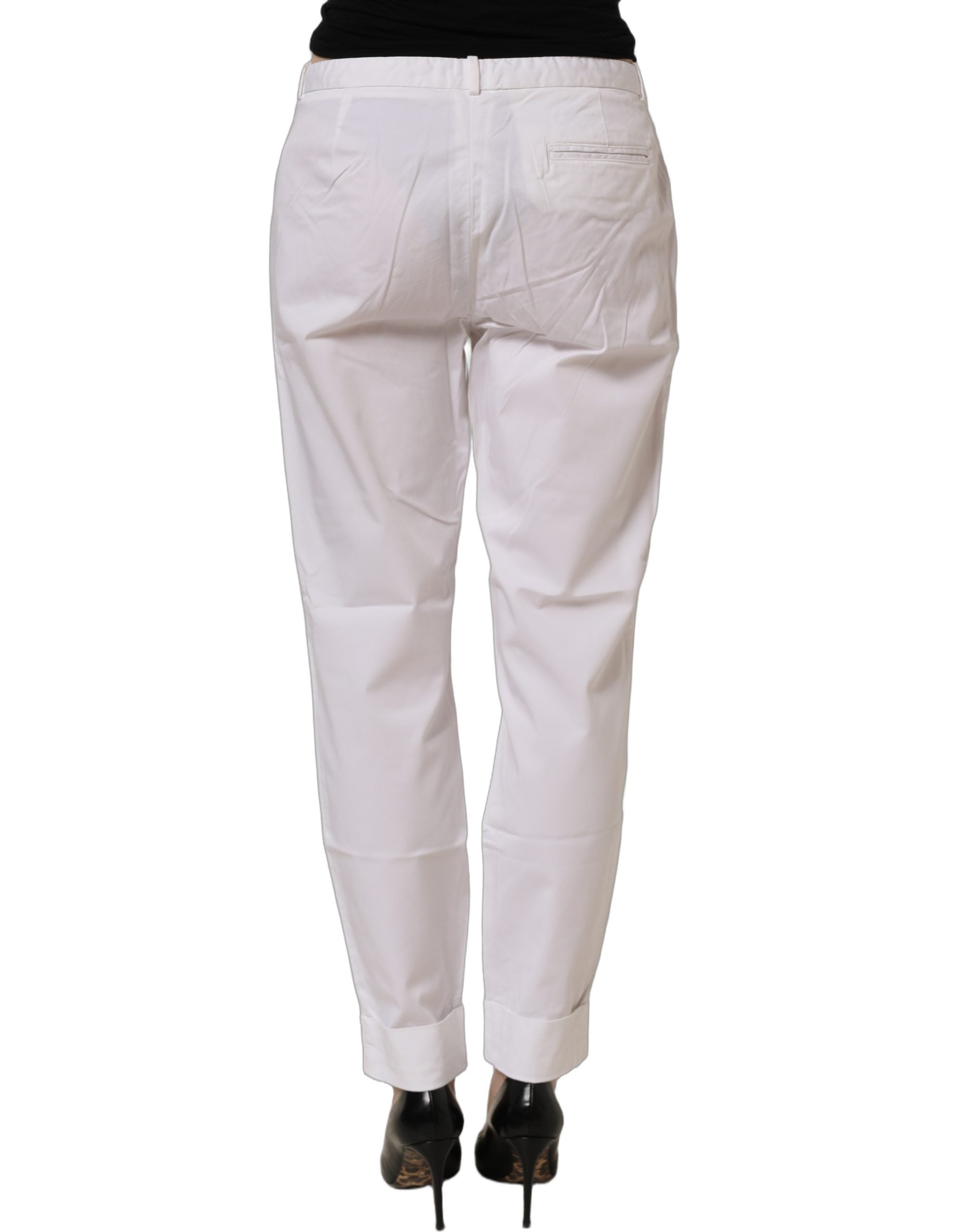 White Low Waist Straight Formal Trouser Pants