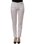 White Mid Waist Cotton Stretch Trouser Pants