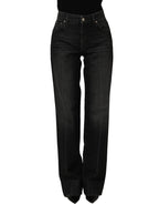 Black Cotton Stretch Straight Denim Jeans