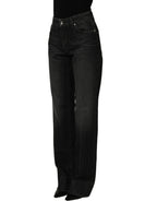 Black Cotton Stretch Straight Denim Jeans