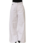 White Cotton Stretch Wide Leg Denim Jeans