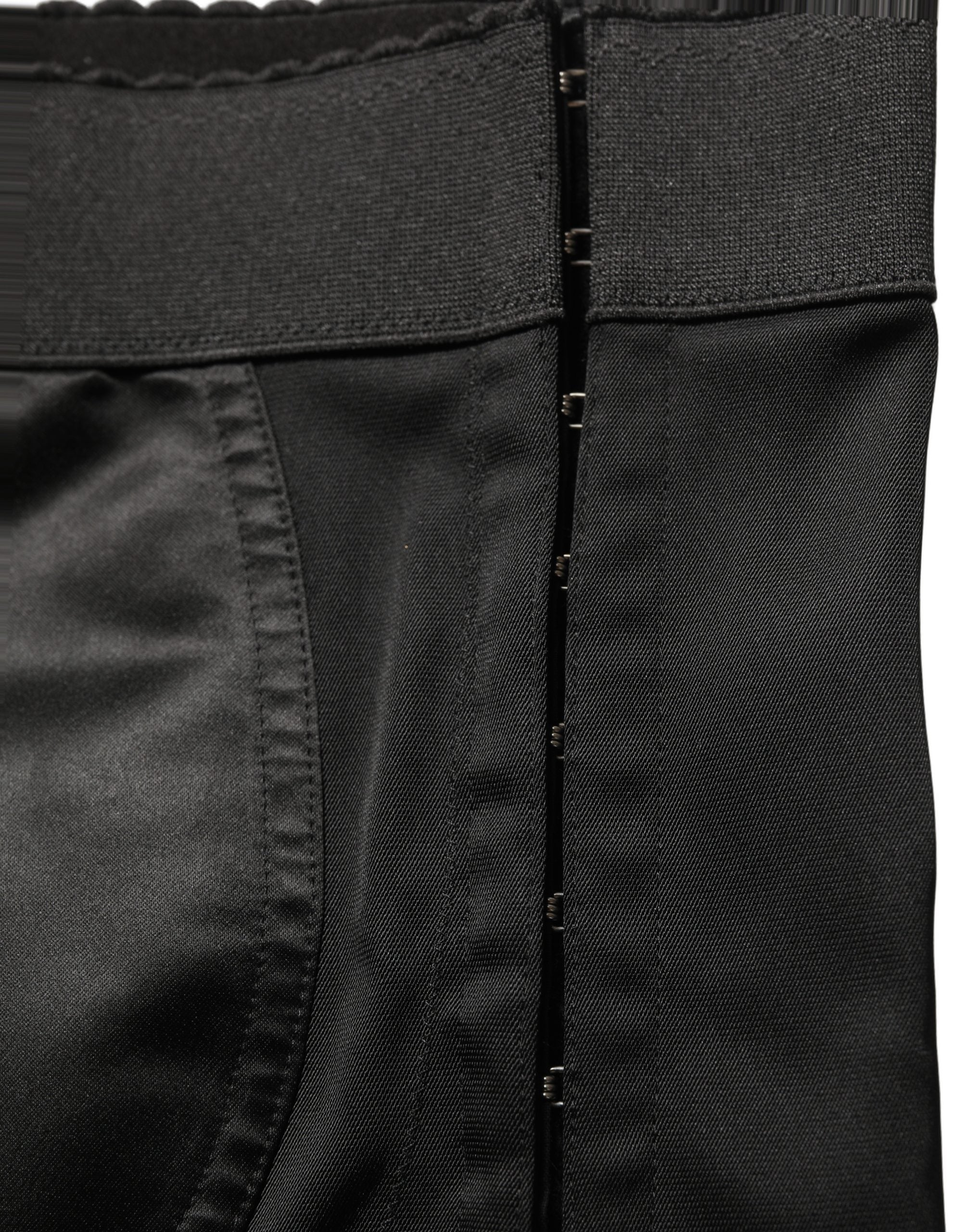 Black Nylon HighWaist Elastic Waistband Shorts