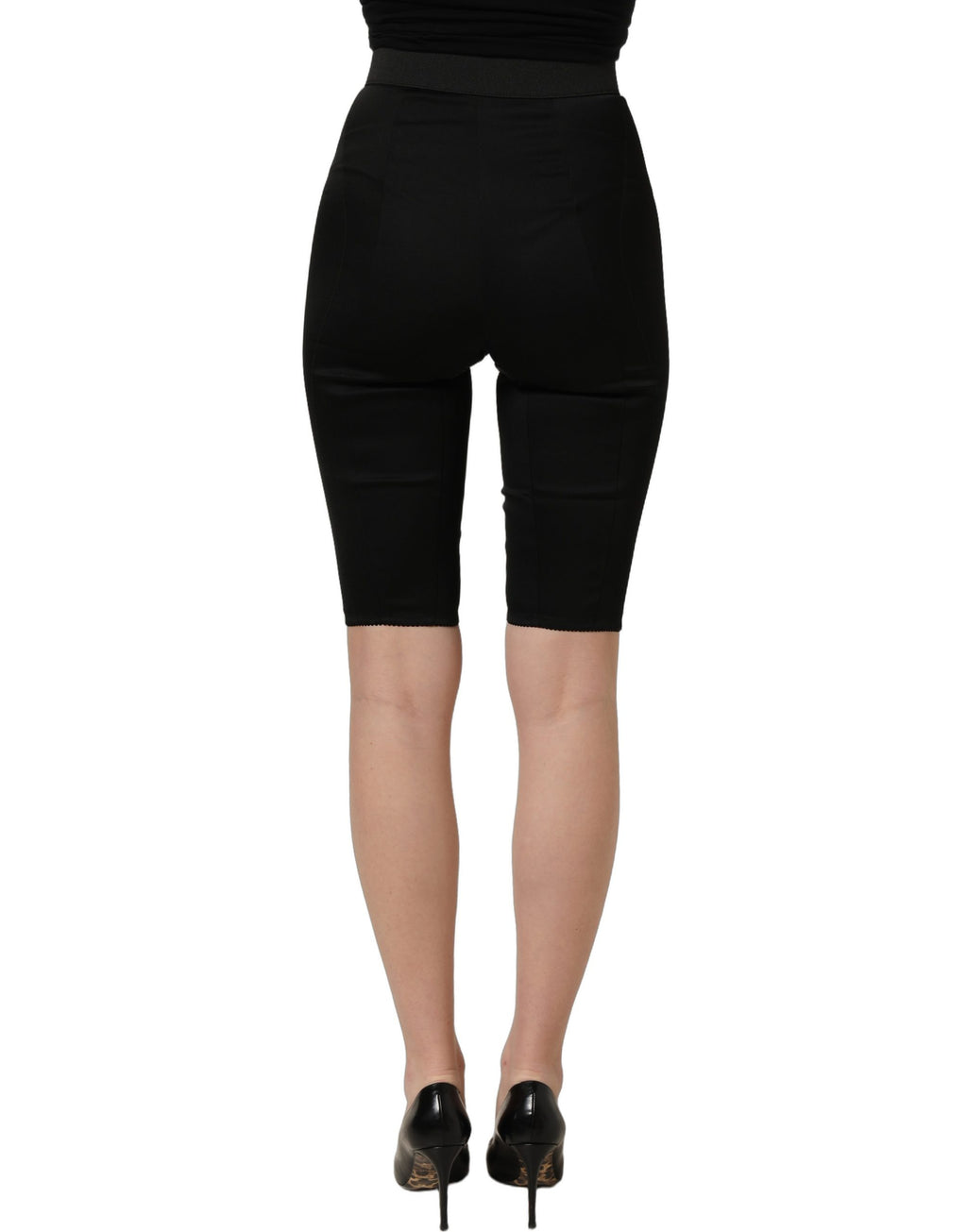 Black Nylon HighWaist Elastic Waistband Shorts