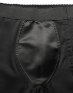Black Nylon HighWaist Elastic Waistband Shorts