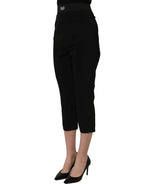 Black Viscose High Waist Capri Trouser Pants