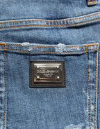 Blue Cotton High Rise Denim Hot Pants Shorts