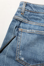 Blue Cotton High Rise Denim Hot Pants Shorts