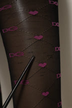 Black Nylon Hearts Tights Stocking Pantyhose Socks