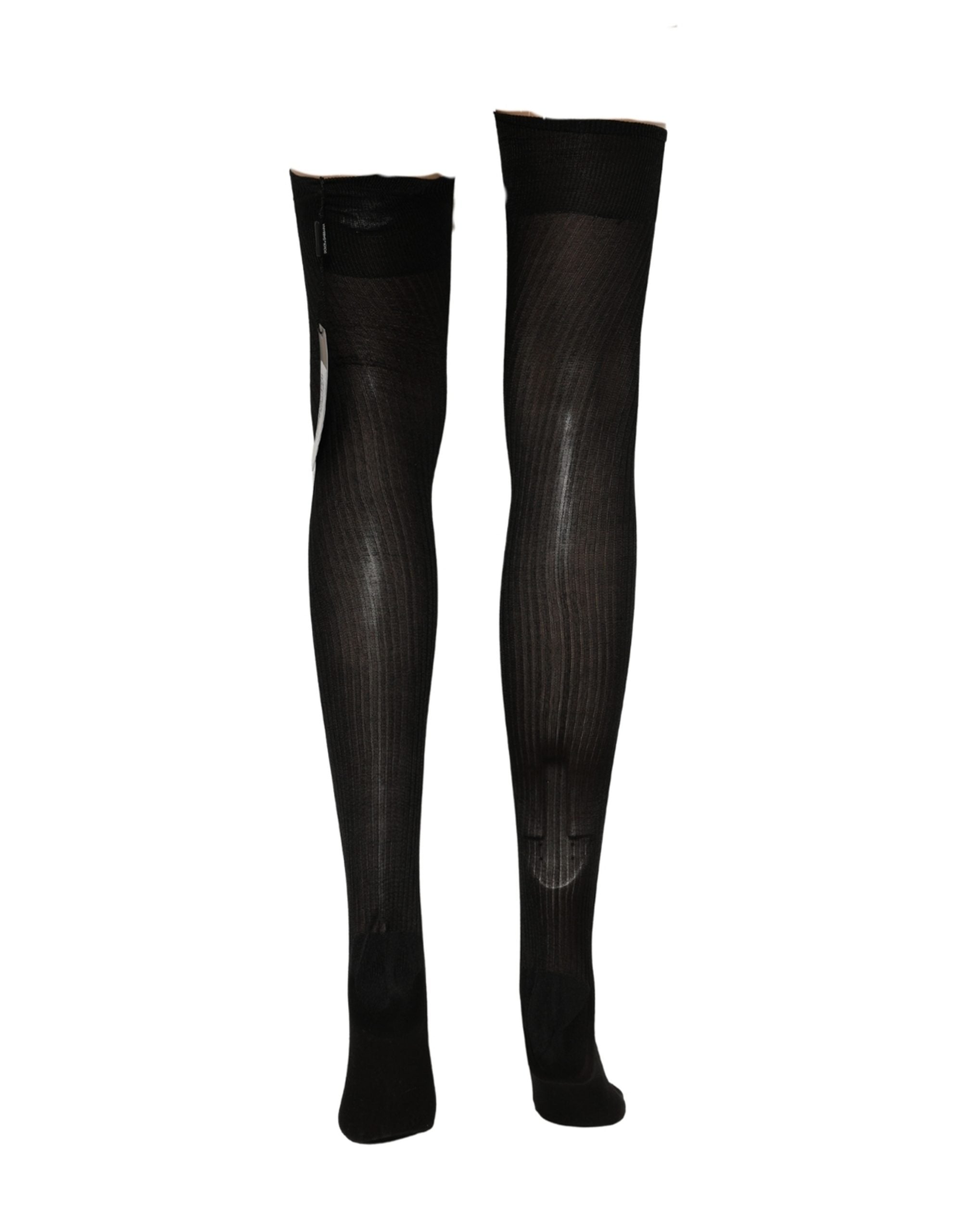 Black DG Logo Rhinestones Stretch Thigh High Socks