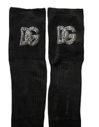 Black DG Logo Rhinestones Stretch Thigh High Socks