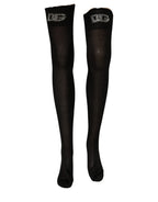 Black DG Logo Rhinestones Stretch Thigh High Socks