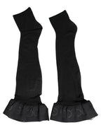 Black Nylon Logo Calf Long Women Accessory Socks