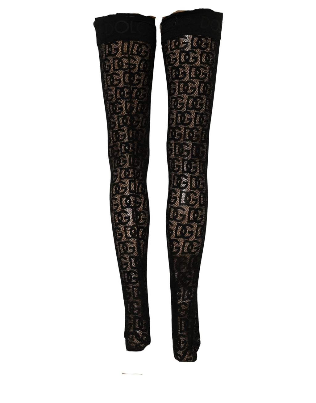 Black DG Logo Sheer Nylon Thigh High Socks