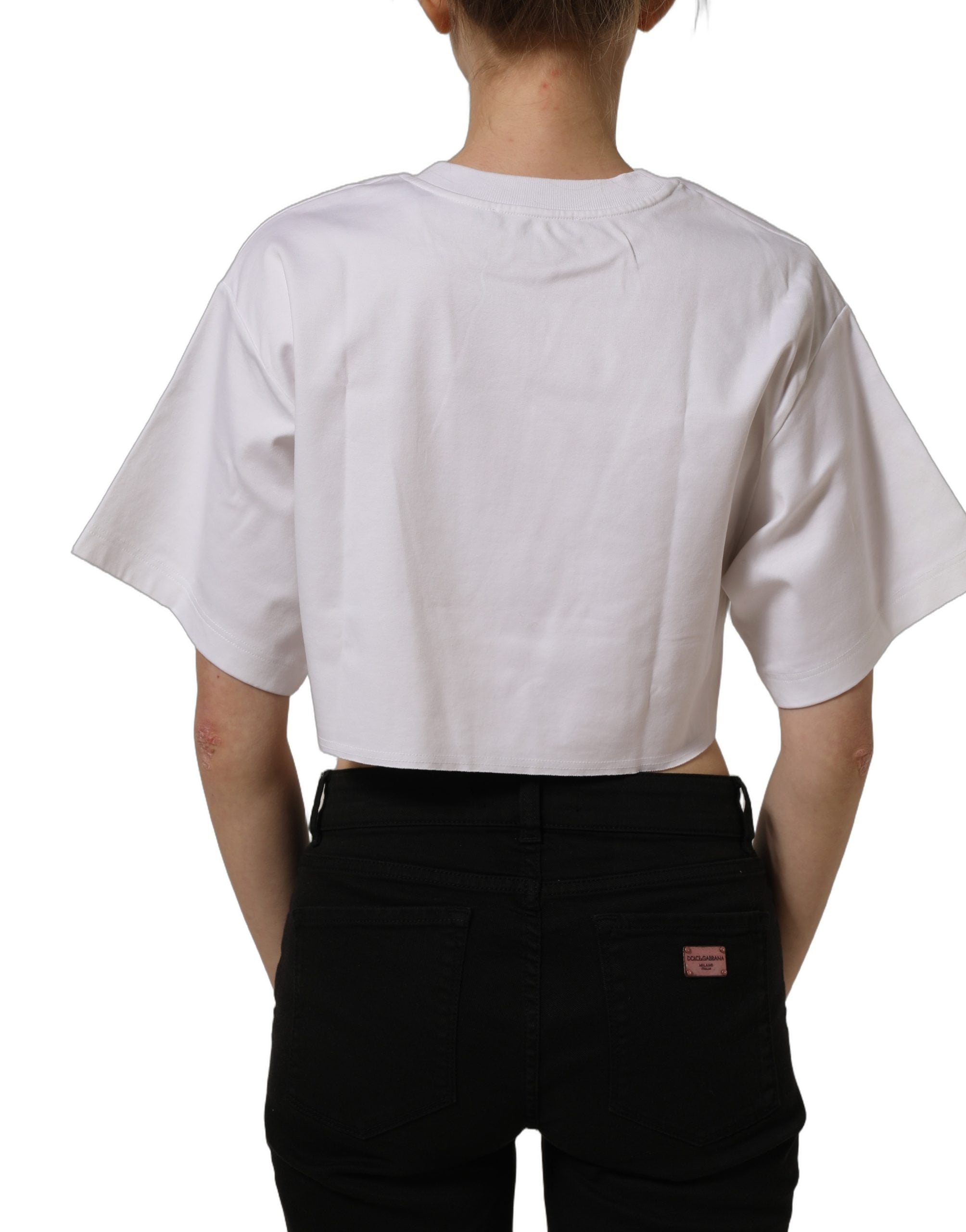 White Graphic Cotton Jersey Cropped T-shirt