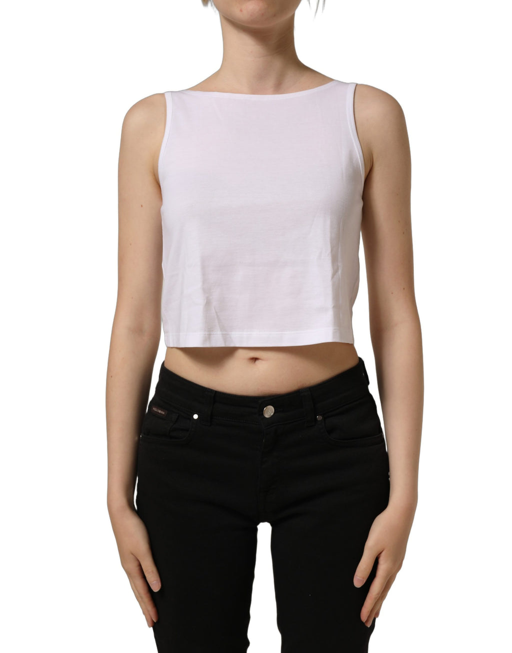 White Cotton Sleeveless Cropped Tank Top