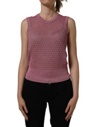 Pink Sheer Mesh Crew Neck Sleeveless Tank Top