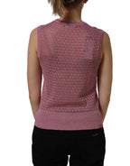 Pink Sheer Mesh Crew Neck Sleeveless Tank Top