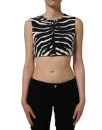Black White Zebra Sleeveless Cropped Tank Top