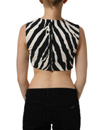 Black White Zebra Sleeveless Cropped Tank Top