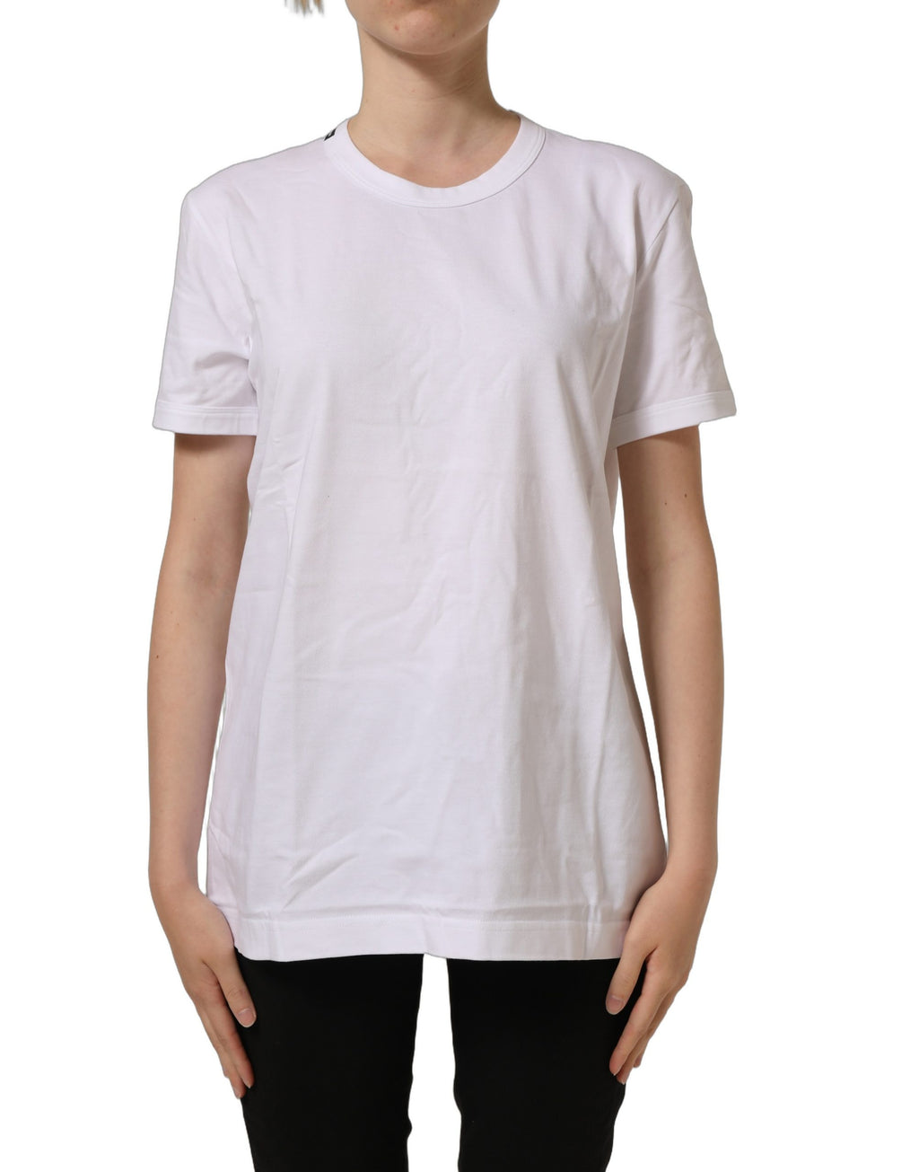 White Cotton Crew Neck Short Sleeves T-shirt