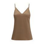 Brown Silk Sleeveles T-Shirt