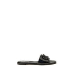 Black Calf Leather Bos Taurus Flat Sandals