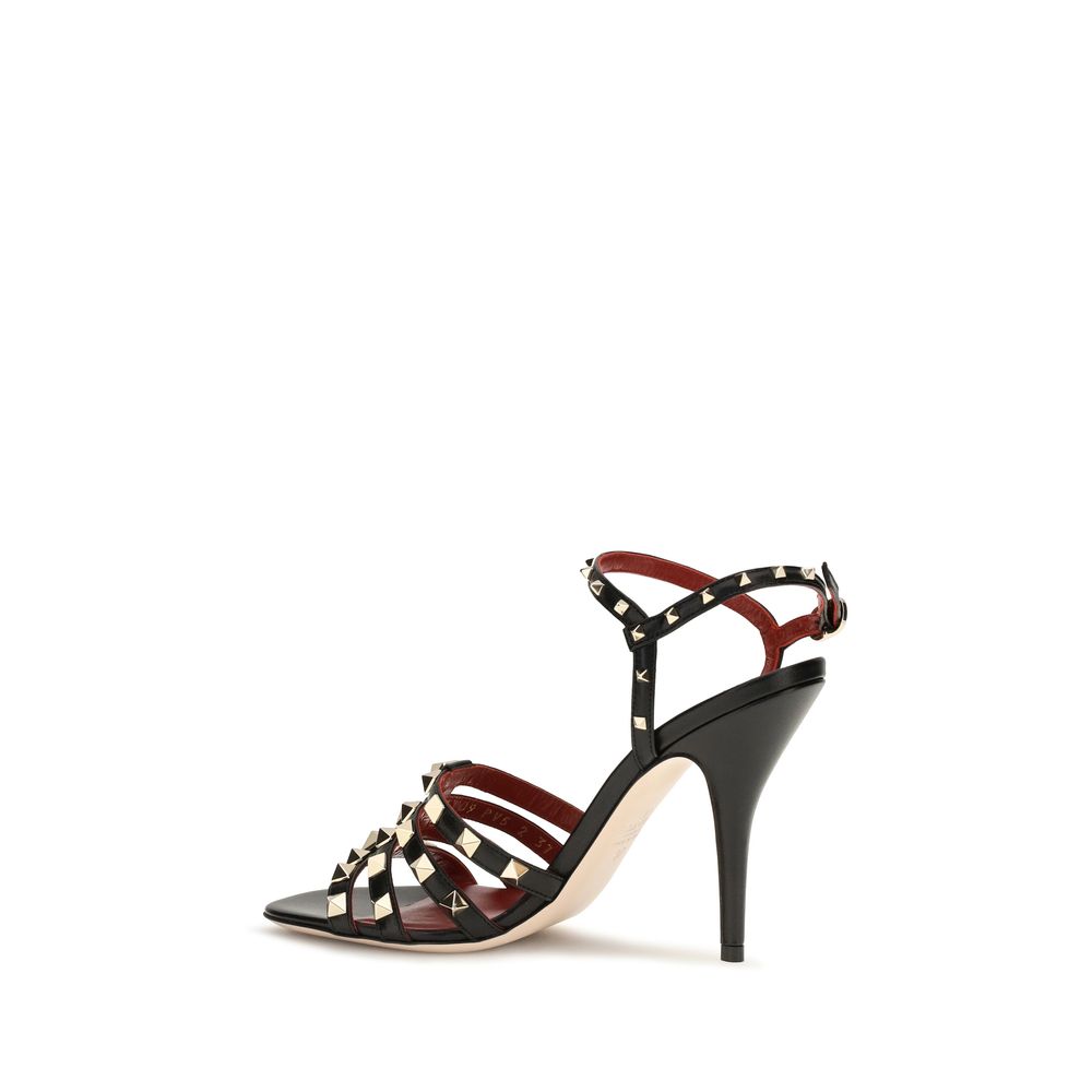Black Goatskin Stiletto Heel Sandals