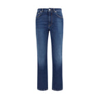 Blue Cotton Straight-Leg Jeans