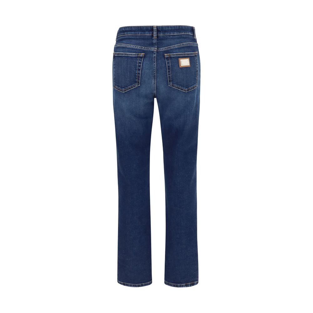 Blue Cotton Straight-Leg Jeans