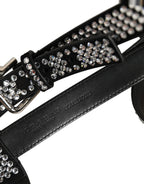 Black Leather Rhinestones Embellished Men Suspender
