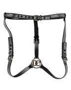 Black Leather Rhinestones Embellished Men Suspender