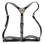 Black Leather Rhinestones Embellished Men Suspender