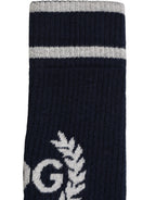 Men Navy Blue DG Logo Mid Calf Accessory Socks