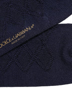Navy Blue Wool Crest Logo Knee High Accessory Socks