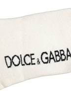White Black Cotton Ankle Length DG Logo Socks