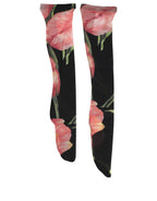 Black Pink Floral Tulip Nylon Stockings Socks