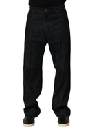 Dark Blue Relaxed Wide Leg Cotton Denim Jeans