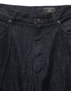 Dark Blue Relaxed Wide Leg Cotton Denim Jeans