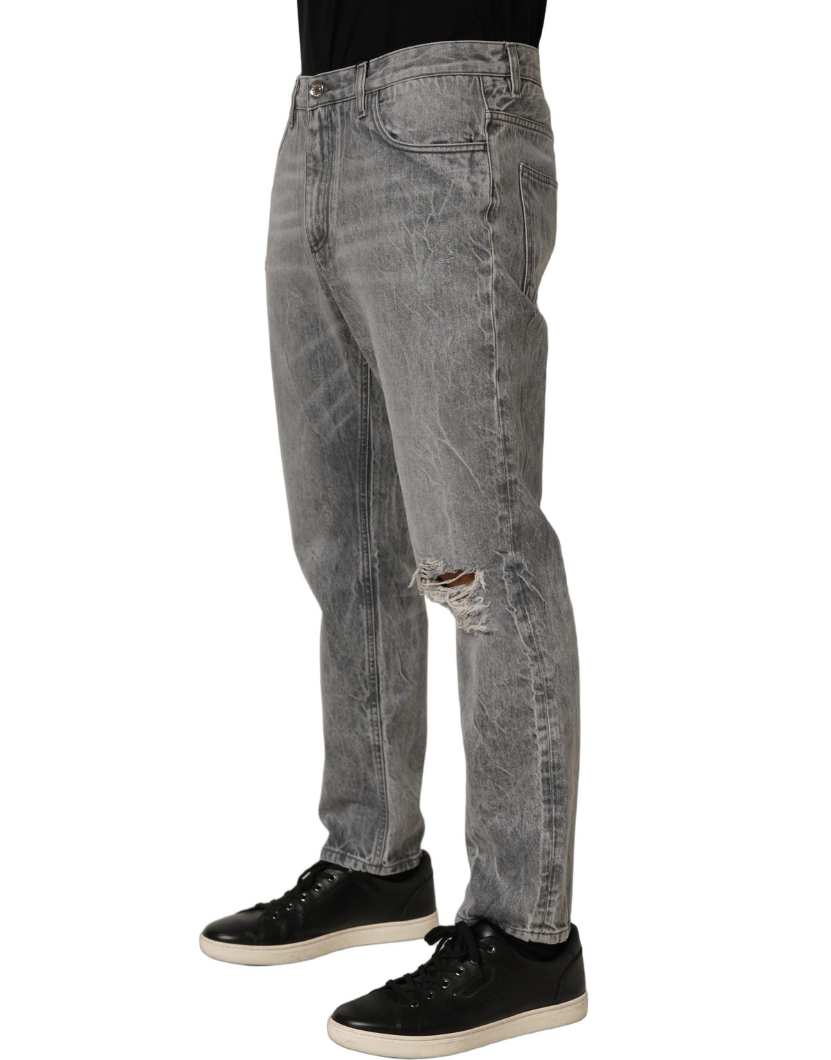 Grey Distressed Straight Leg Men Denim Jeans