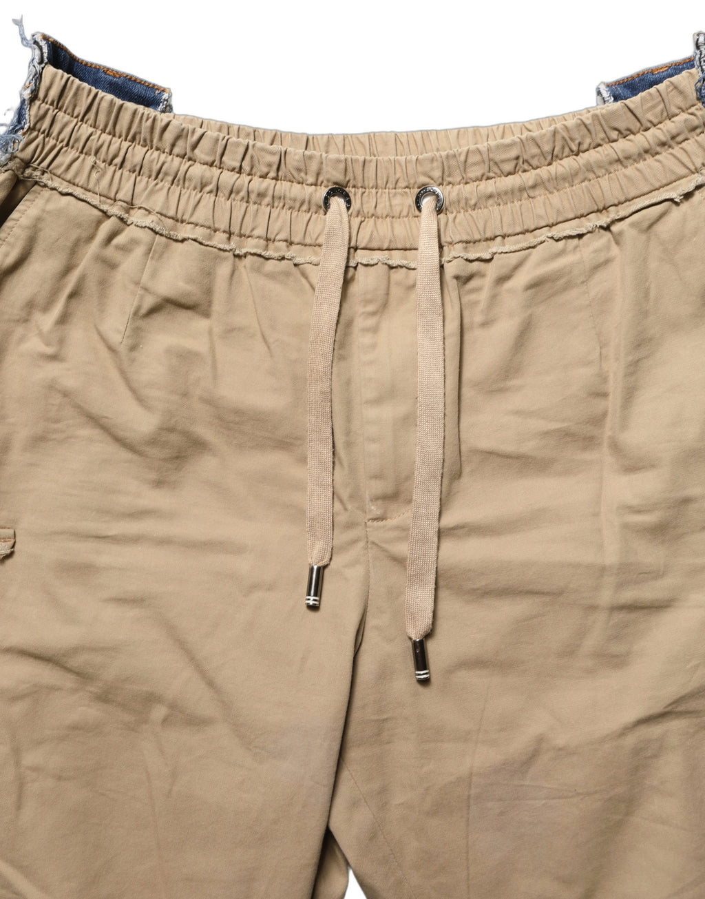 Beige Cotton Cargo Drawstring Trouser Pants