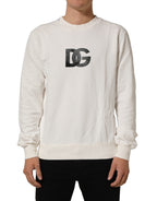 White Cotton Crew Neck Men Sweatshirt Sweater