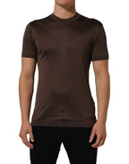 Brown Silk Crew Neck Short Sleeves T-shirt