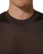Brown Silk Crew Neck Short Sleeves T-shirt